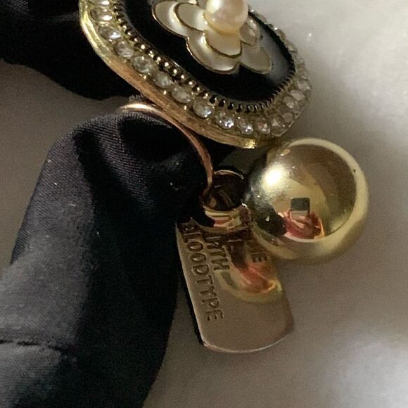 Black Camellia Flower Scrunchie with Charms - Hair Tie Hair Band Ponytail - Picture 5 of 10